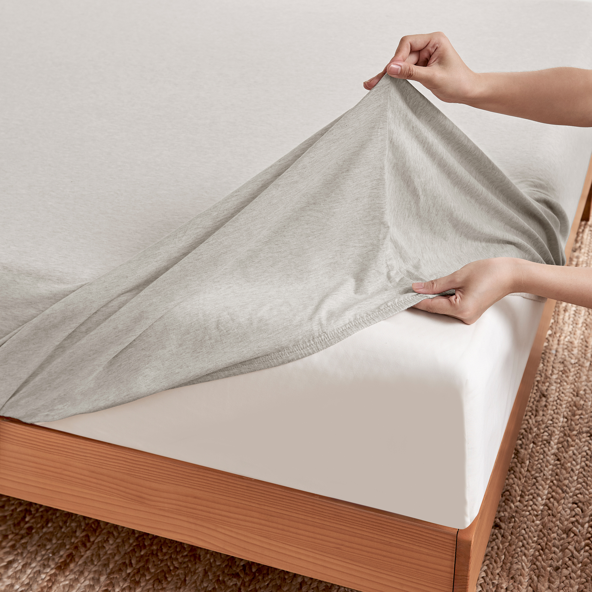 Dreamaker Jersey Luxe 100% Cotton Combo Fitted Sheet Set Oatmeal Single Bed