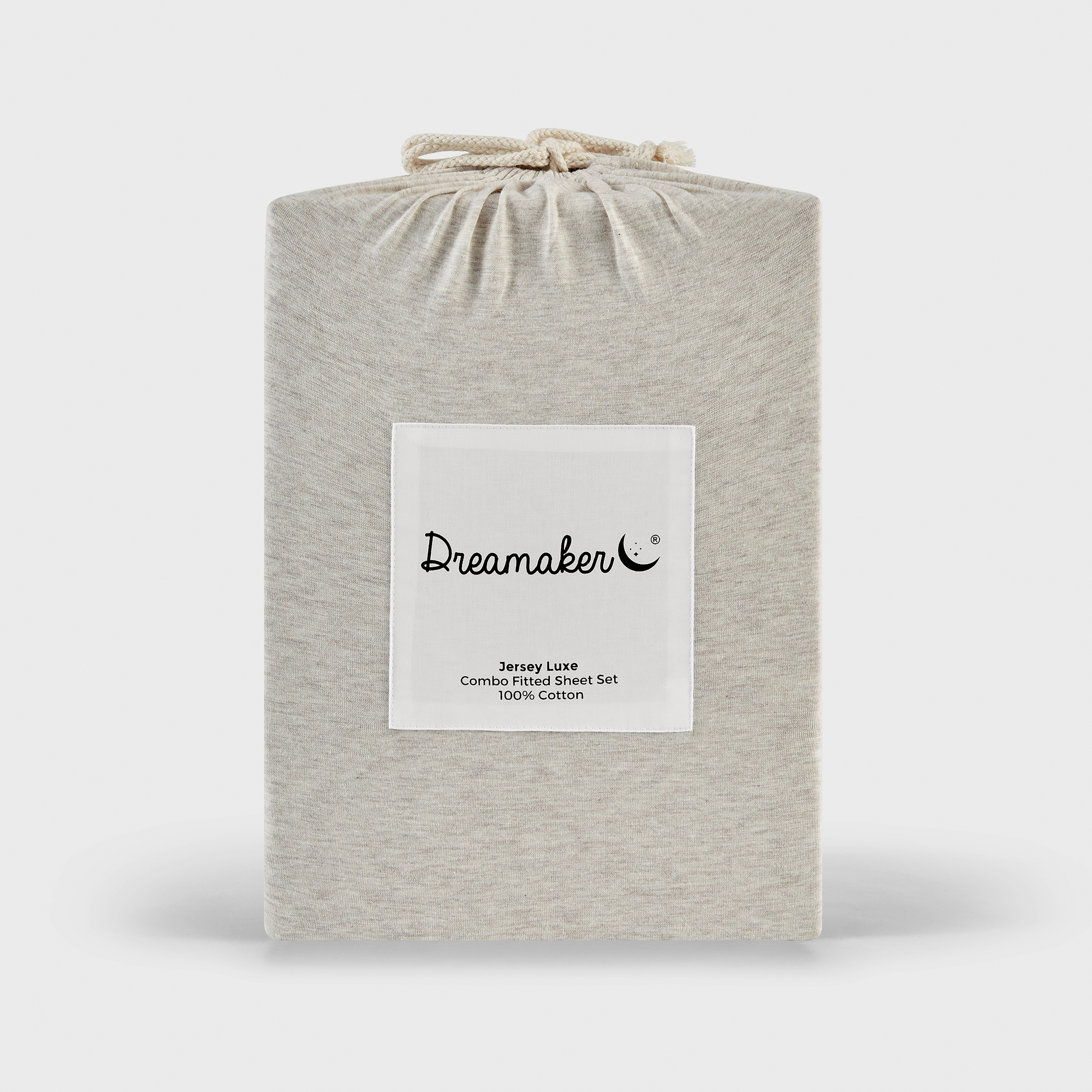 Dreamaker Jersey Luxe 100% Cotton Combo Fitted Sheet Set Oatmeal Single Bed