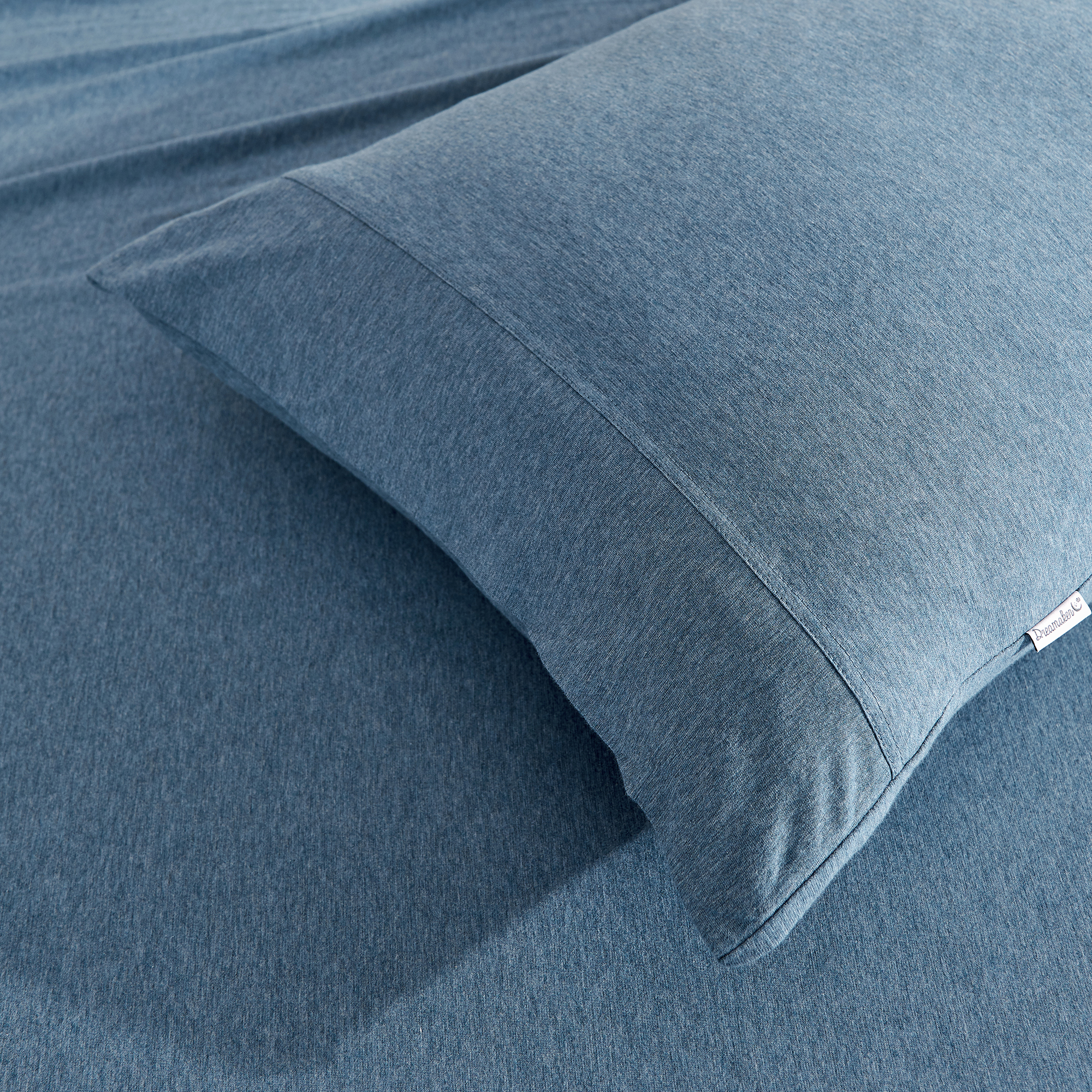 Dreamaker Jersey Luxe 100% Cotton Combo Fitted Sheet Set Denim Single Bed