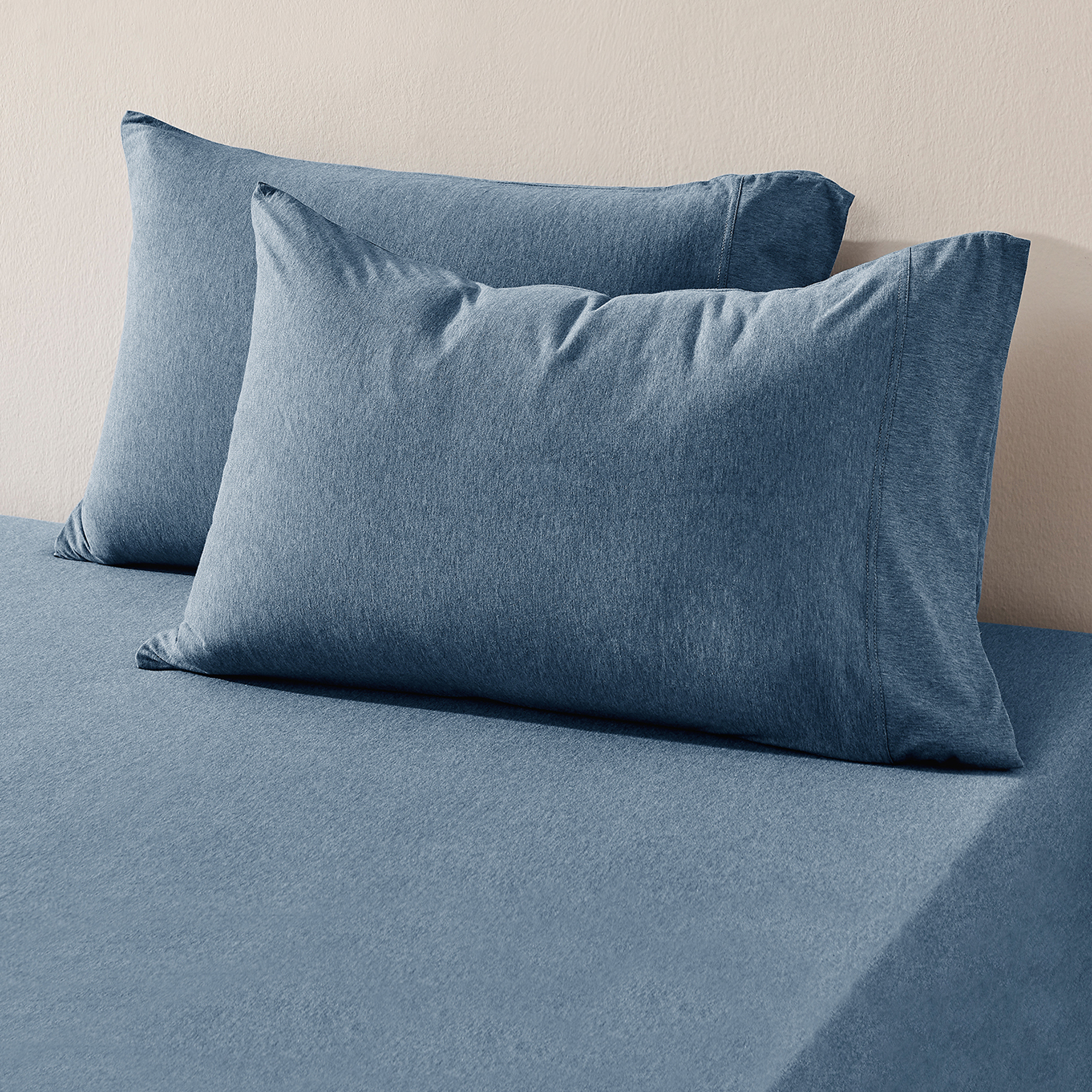 Dreamaker Jersey Luxe 100% Cotton Combo Fitted Sheet Set Denim Single Bed