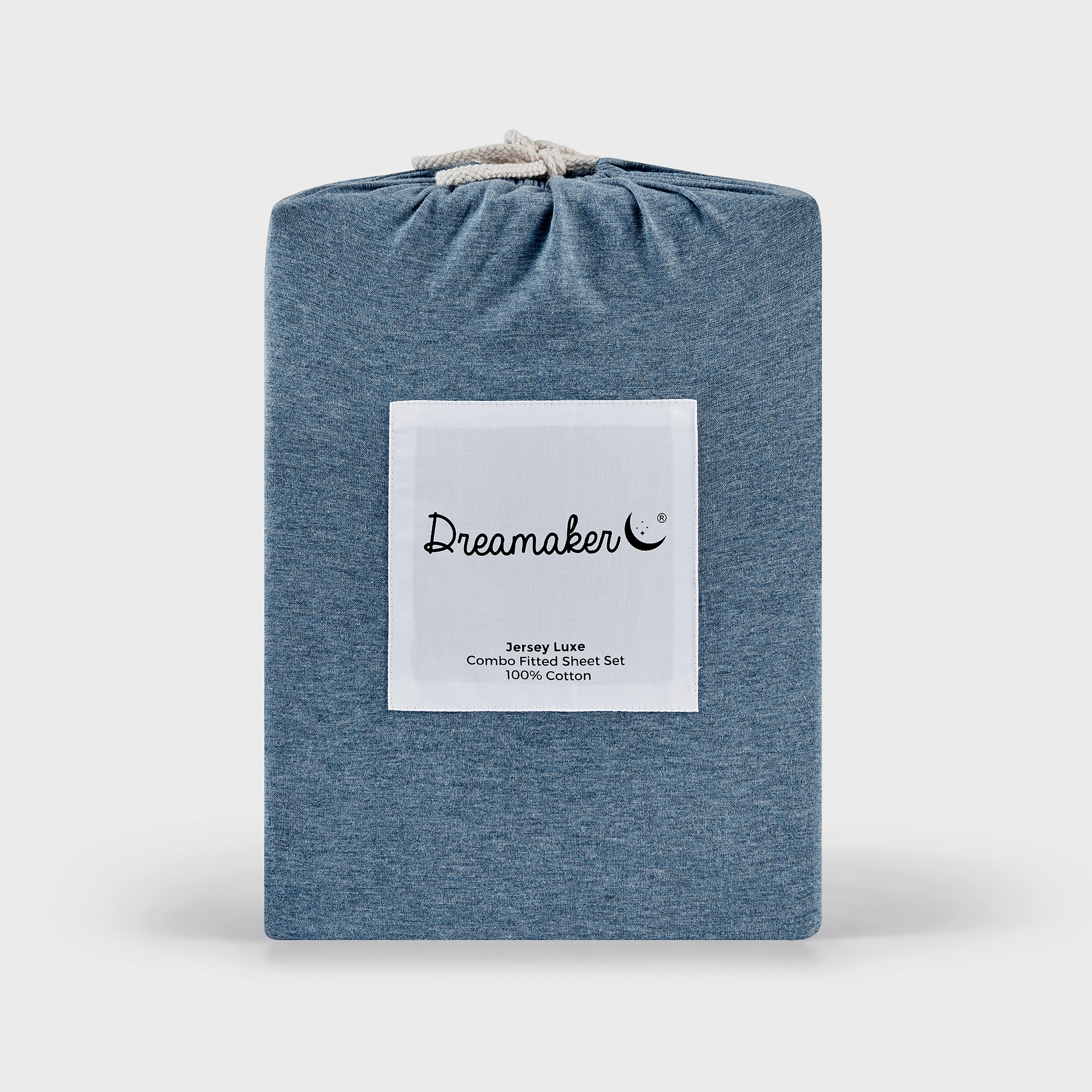 Dreamaker Jersey Luxe 100% Cotton Combo Fitted Sheet Set Denim Single Bed