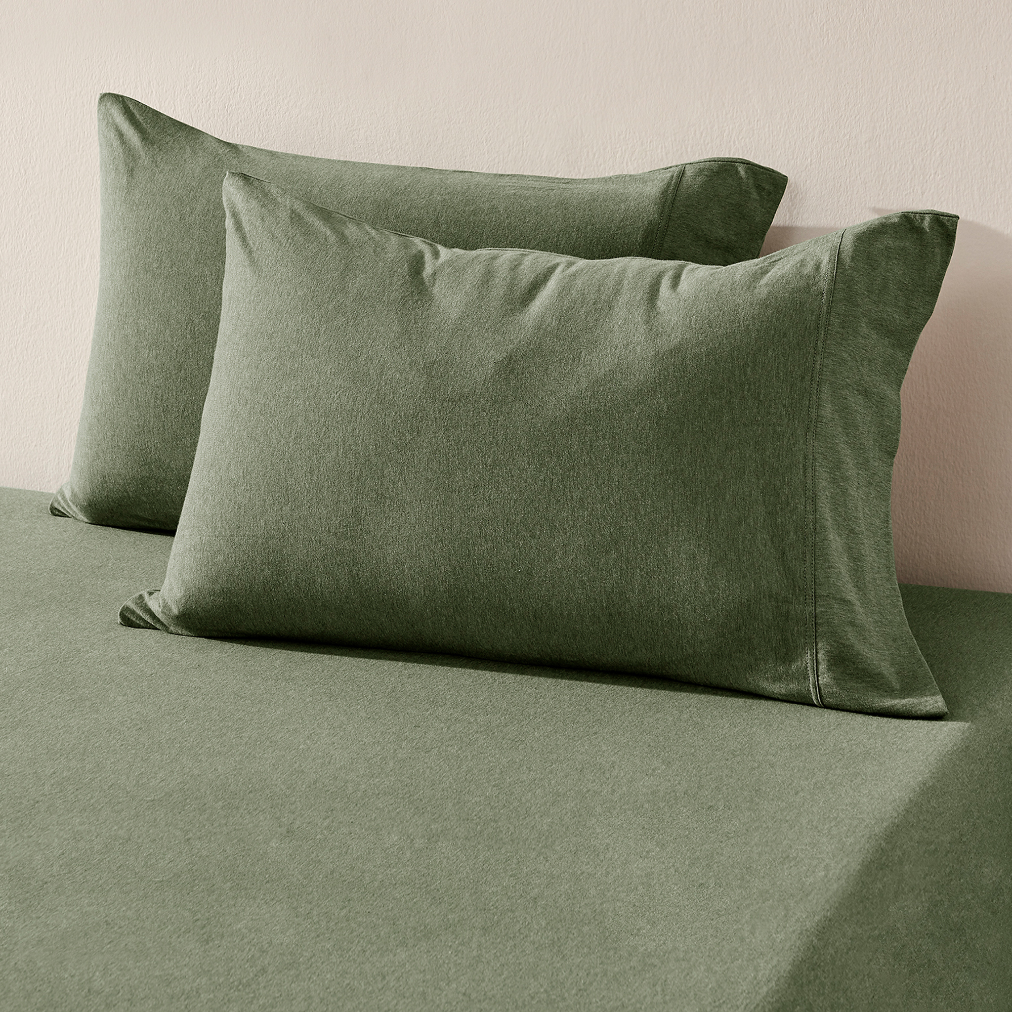 Dreamaker Jersey Luxe 100% Cotton Combo Fitted Sheet Set Olive Single Bed