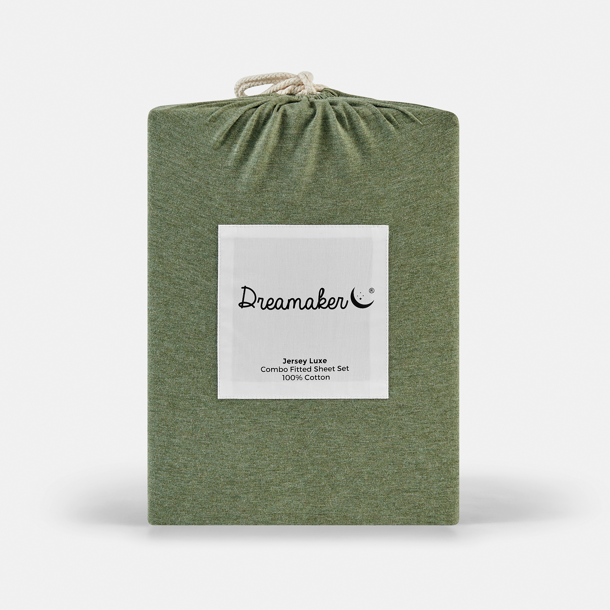 Dreamaker Jersey Luxe 100% Cotton Combo Fitted Sheet Set Olive Single Bed