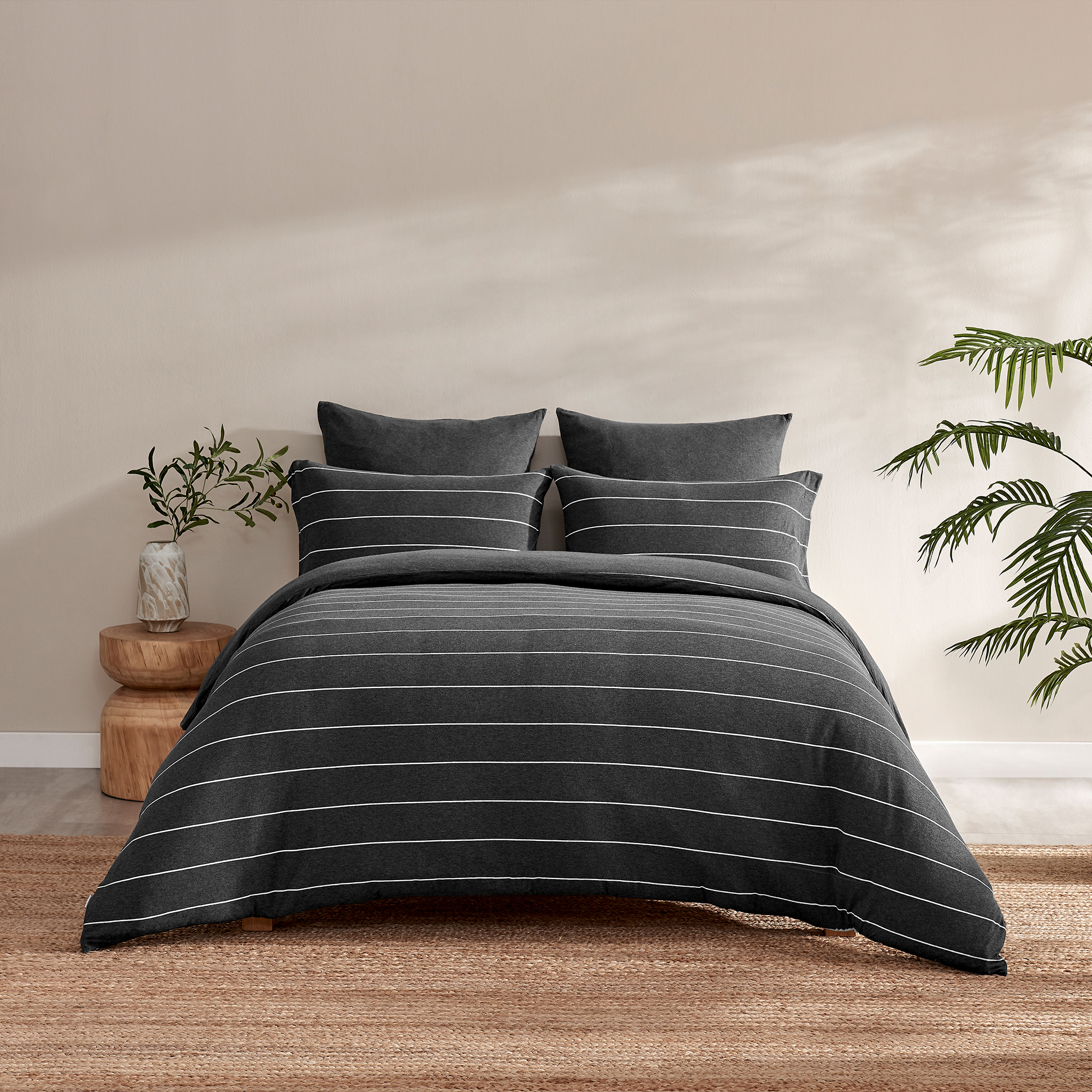 Dreamaker Jersey Luxe 100% Cotton Reversible Quilt Cover Set Charcoal Single Bed