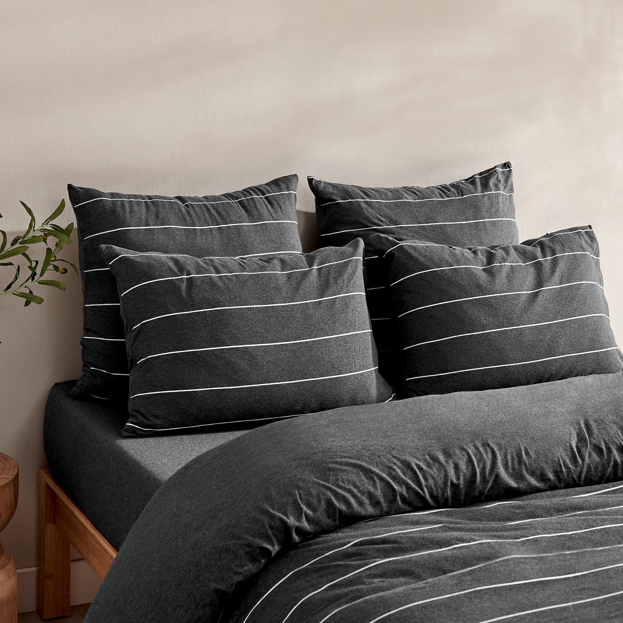Dreamaker Jersey Luxe 100% Cotton Reversible Quilt Cover Set Charcoal Single Bed