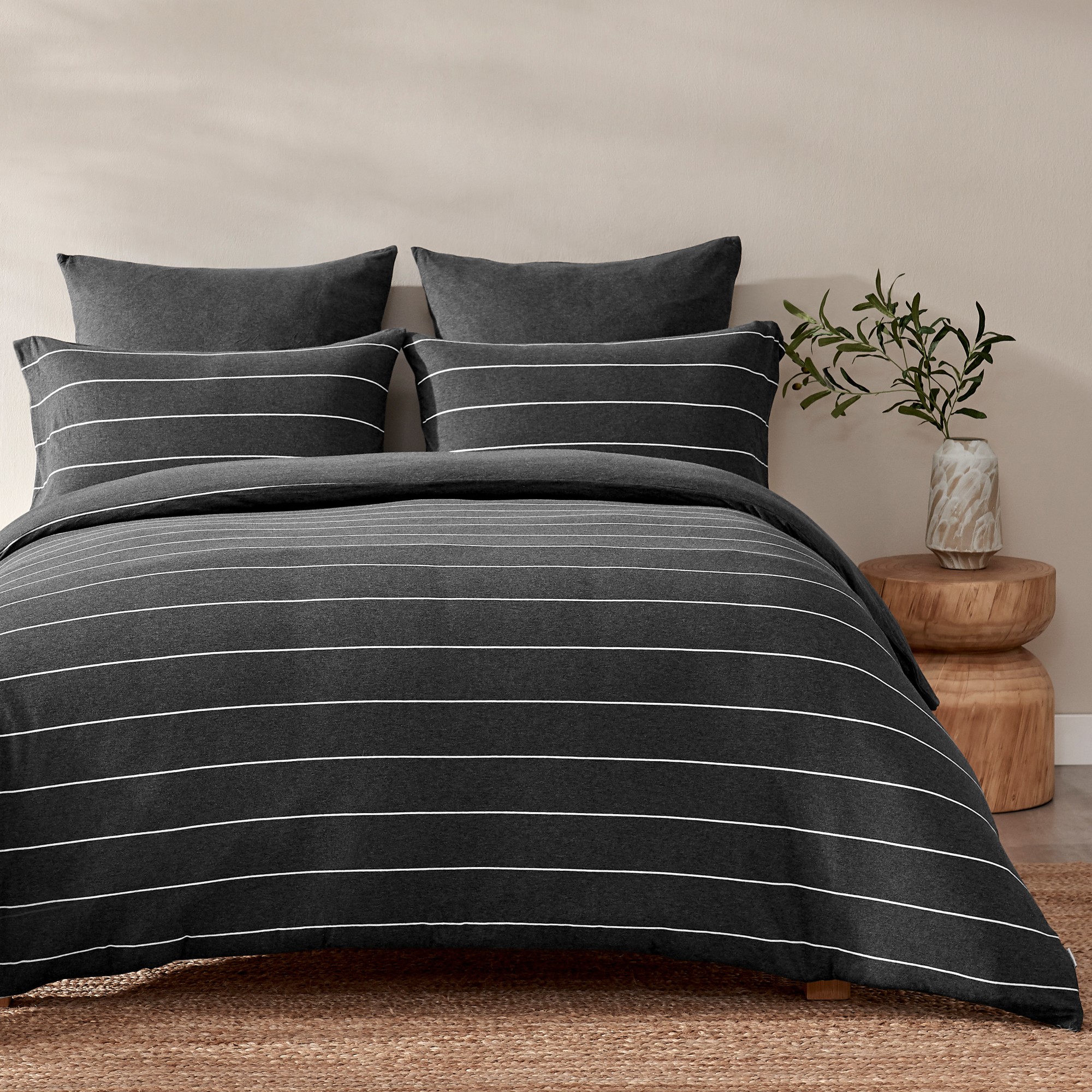 Dreamaker Jersey Luxe 100% Cotton Reversible Quilt Cover Set Charcoal Single Bed