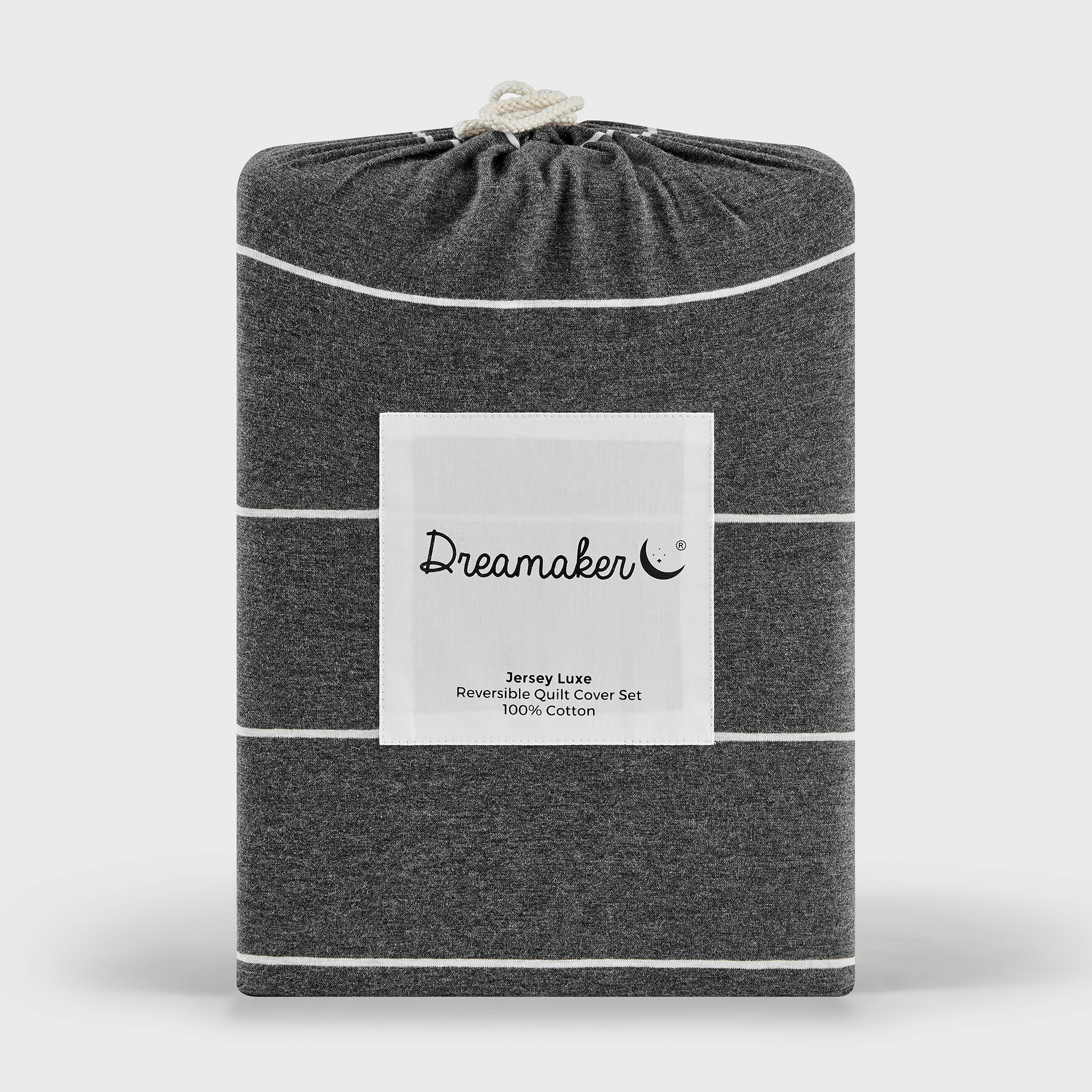 Dreamaker Jersey Luxe 100% Cotton Reversible Quilt Cover Set Charcoal Single Bed