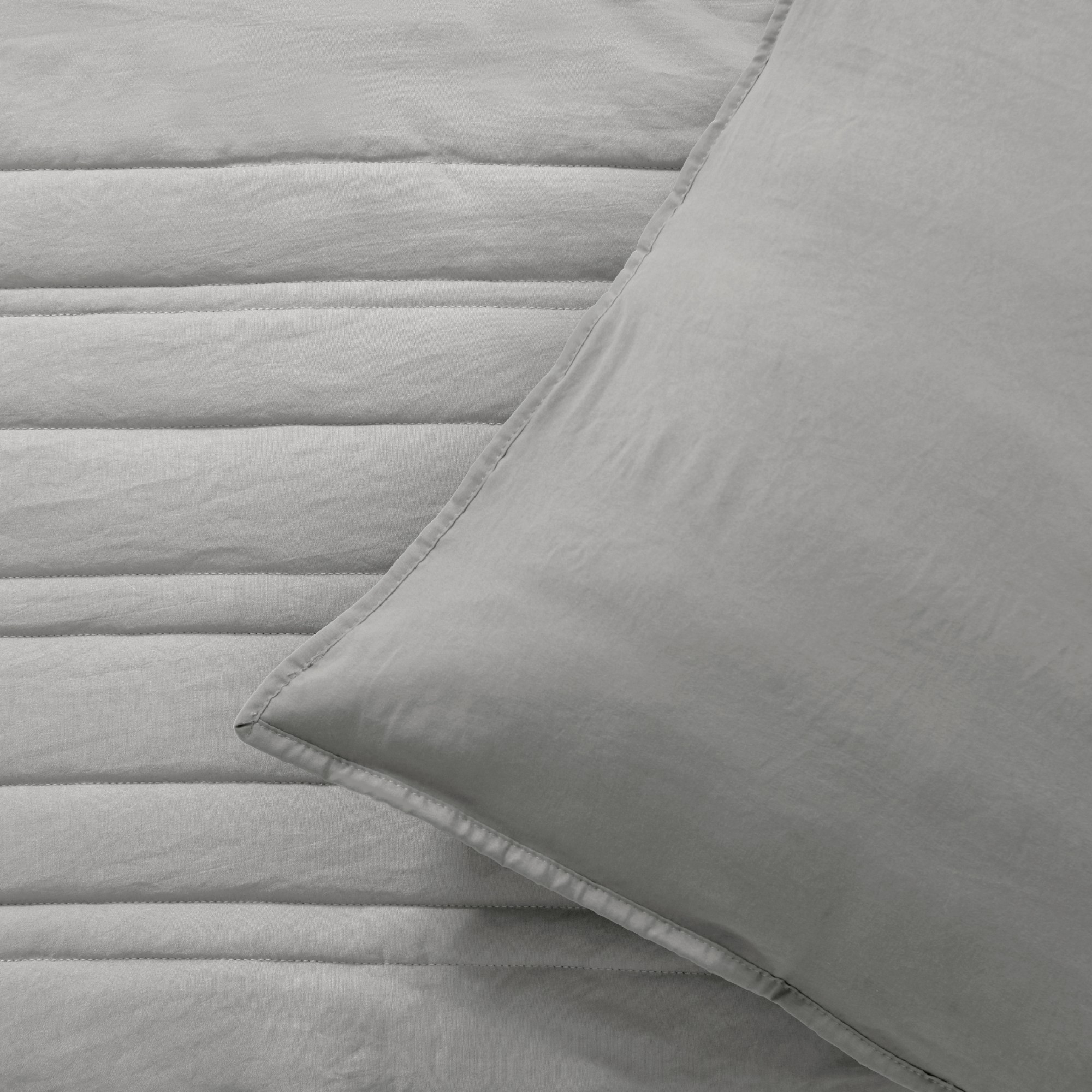 Dreamaker Superfine Washed Microfibre Stripe Quilted Coverlet Set Dove Grey Queen/King Bed