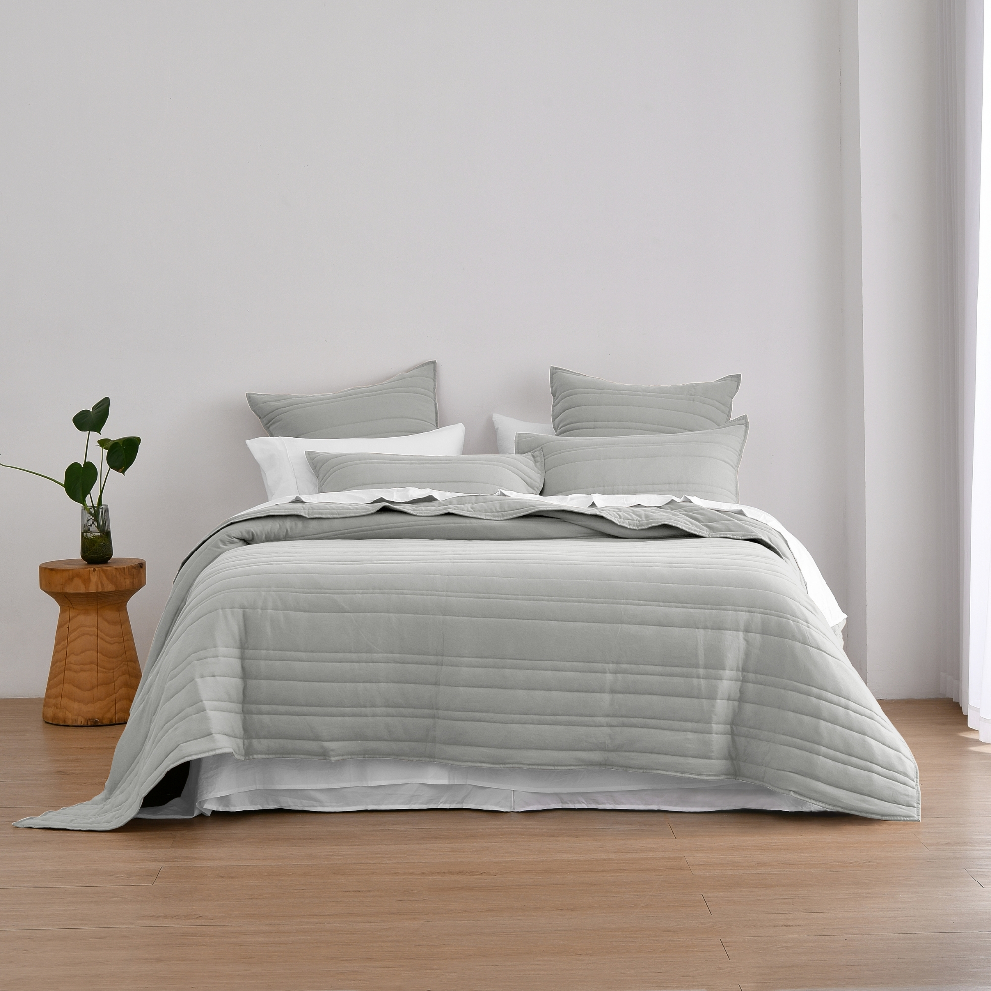Dreamaker Superfine Washed Microfibre Stripe Quilted Coverlet Set Dove Grey Queen/King Bed
