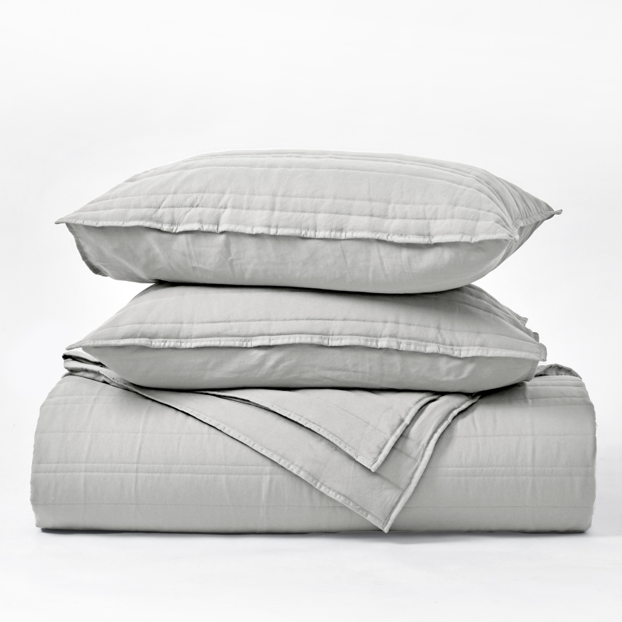 Dreamaker Superfine Washed Microfibre Stripe Quilted Coverlet Set Dove Grey Queen/King Bed