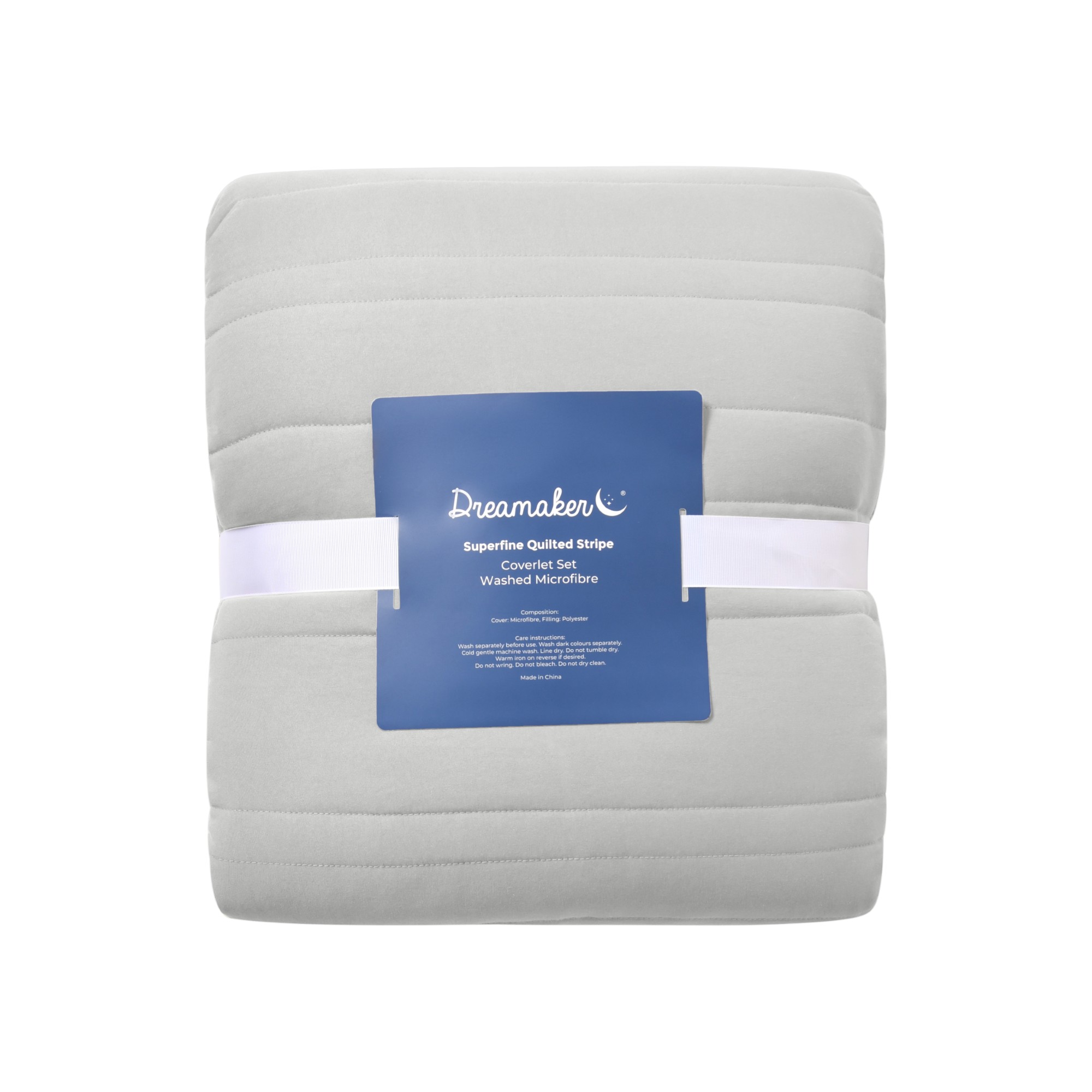 Dreamaker Superfine Washed Microfibre Stripe Quilted Coverlet Set Dove Grey Queen/King Bed